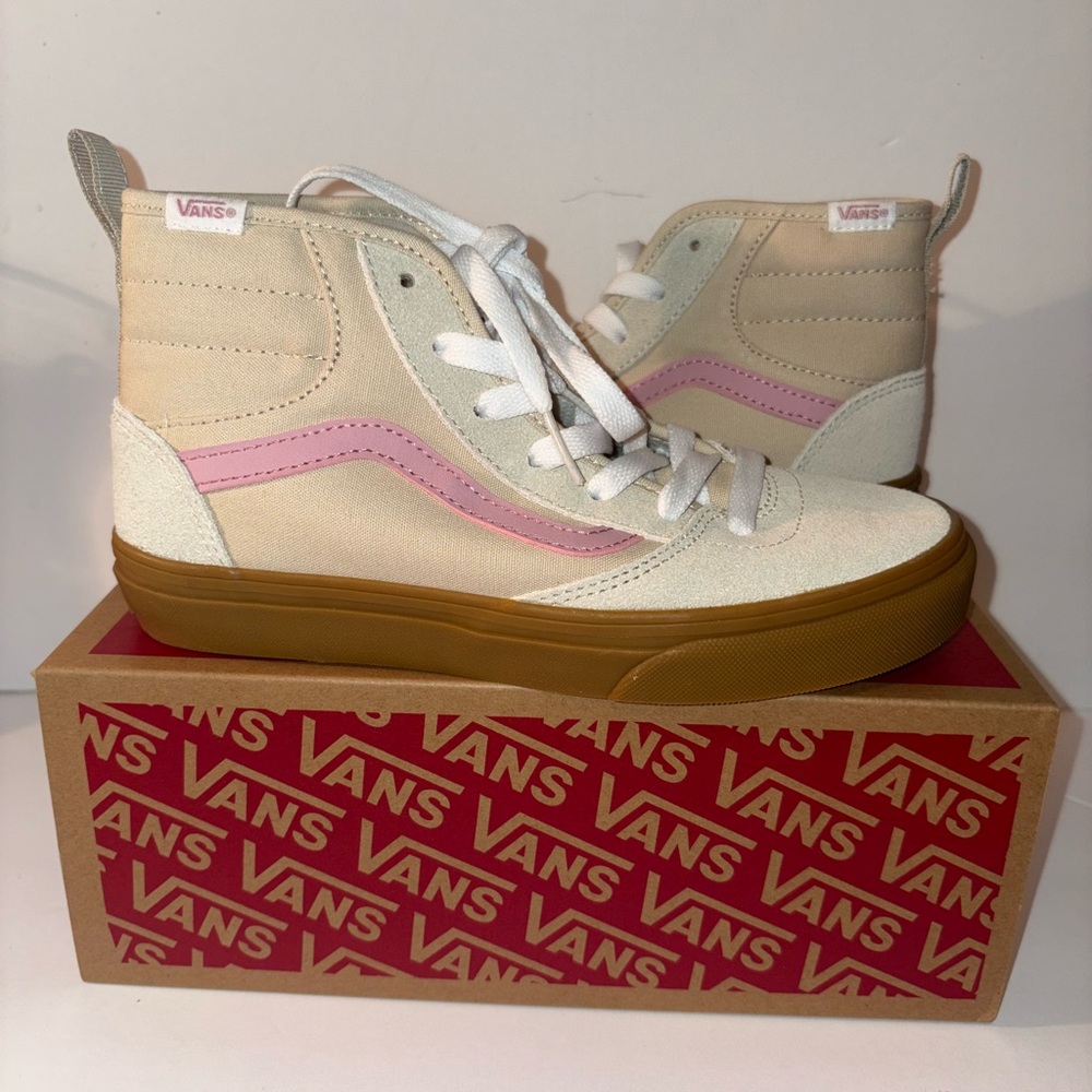 Vans Cream and Pink High-Top Sneakers